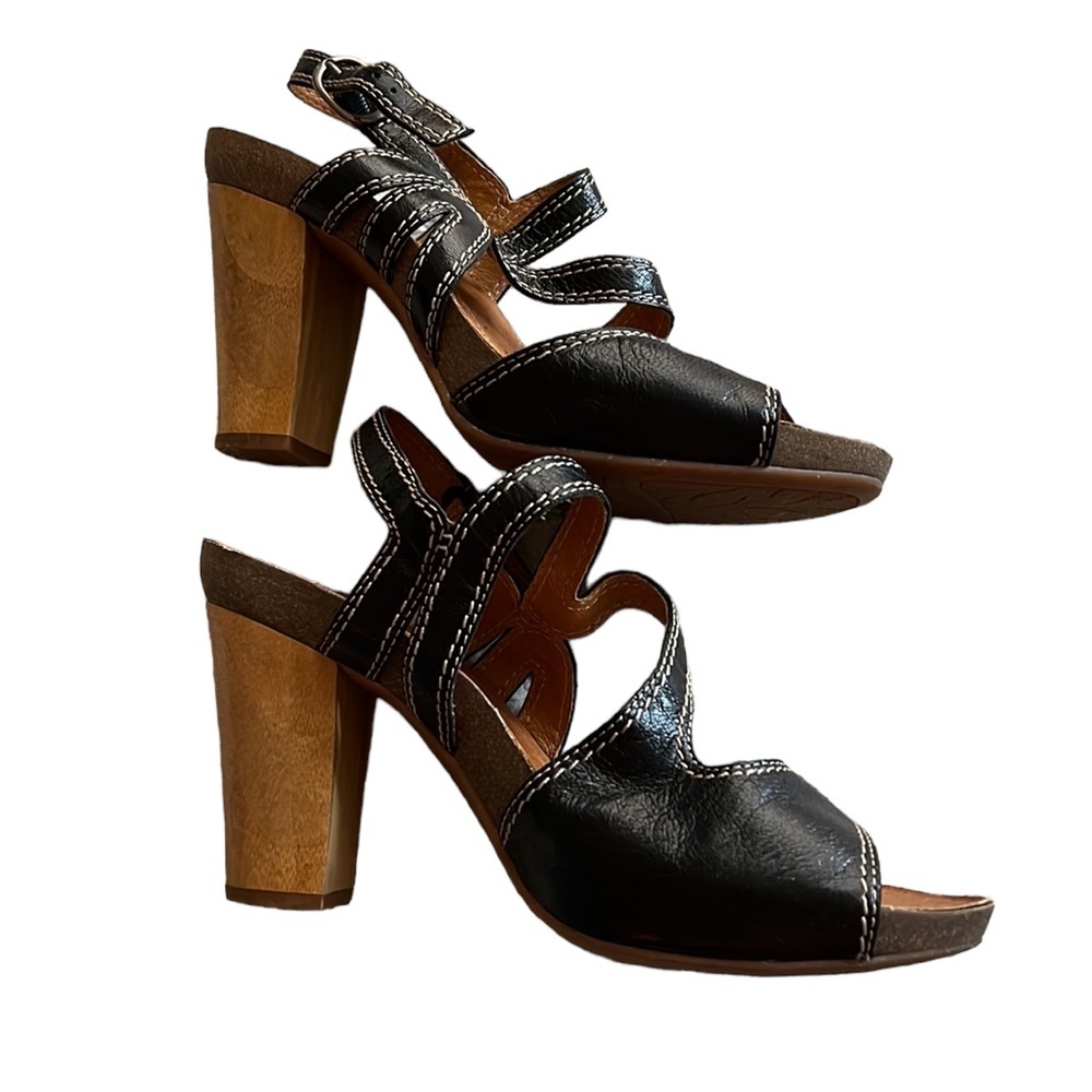 Naya Black GENUINE Leather Open-Toe Slingback Sandals size 10 heels - LIKE NEW
